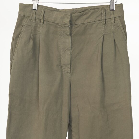 Brunello Cucinelli AW/22 Green Cotton Monili-Beaded Pleated Tapered Pants - Picture 3 of 13